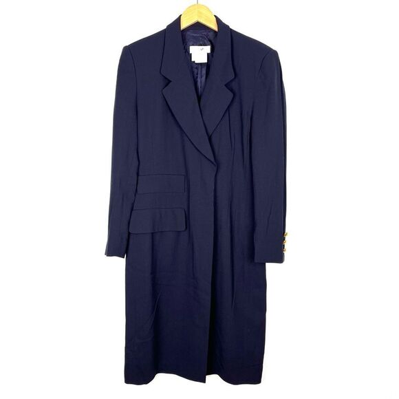 Vintage Escada Navy Wool Women's Trench Coat size 10 - Picture 1 of 6